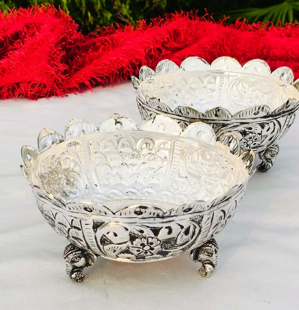 Antique German silver elephant urli bowl set of 2 for sweets/ snacks/ gift item